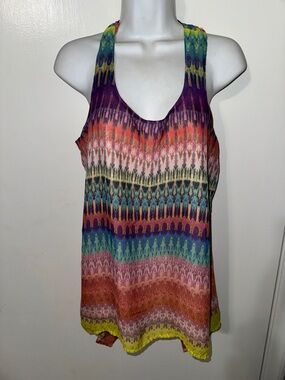 Studio Y brand colorful patterned woman's sleeveless razorback top